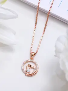 Zavya 925 Pure Sterling Silver Rose Gold-Plated Cubic Zirconia Studded Pendant with Chain