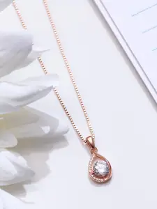 Zavya 925 Pure Sterling Silver Rose Gold-Plated Cubic Zirconia Studded Pendant With Chain