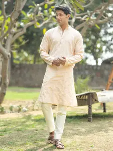 VASTRAMAY Embroidered Thread Work Sequined Mandarin Collar Straight Kurta with Pyjamas