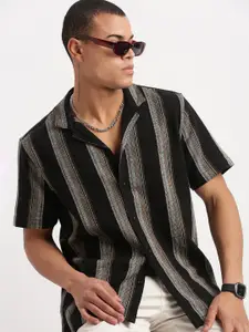 SHOWOFF Standard Slim Fit Cuban Collar Cotton Casual Shirt