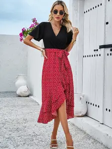 all about you Geometric Print V-Neck Flared Sleeves Fit & Flare Dress