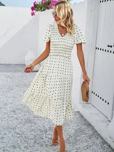 all about you Floral Print V-Neck Flared Sleeves Smocked Tiered Fit & Flare Midi Dress