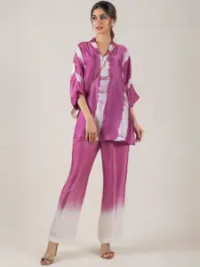 Siya Fashion Tie & Dye Printed Drop-Shoulder V-Neck Casual Top & Palazzos