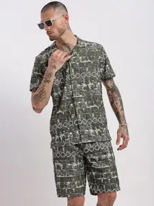 SHOWOFF Floral Printed Cuban Collar Shirt & Shorts