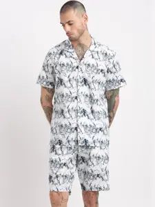 SHOWOFF Abstract Printed Cuban Collar Shirt & Shorts