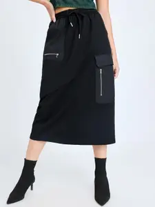 FREAKINS Woven A-Line Flared Midi Skirt