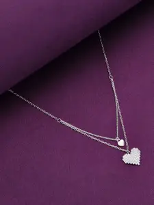 KAI JEWEL Sterling Silver Rhodium-Plated Cubic Zirconia Studded Layered Necklace