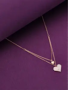 KAI JEWEL Sterling Silver Rose Gold-Plated Cubic Zirconia Studded Layered Necklace