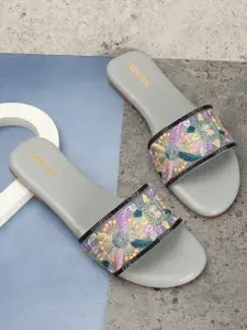 Anouk Embroidered Open Toe Flats