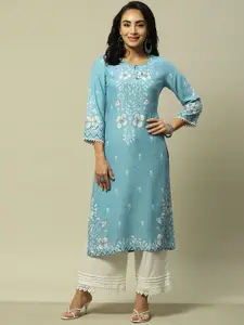 Rangriti Floral Printed Keyhole Neck Strigth Kurta