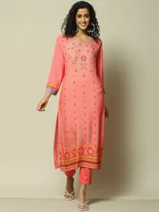 Rangriti Ethnic Motifs Printed Round Neck Three-Quarter Sleeves Kurta