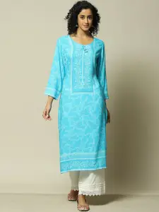 Rangriti Floral Printed Tie-Up Neck Strigth Kurta