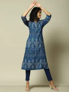 Rangriti Band Collar Printed Kurta