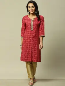 Rangriti Abstract Printed Round Neck Three-Quarter Sleeves Kurta