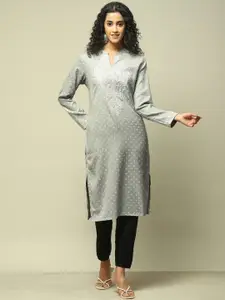 Rangriti Mandarin Collar Long Sleeves Ethnic Embroidered Straight Kurta