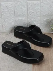 DressBerry Black Open Toe Flatform Heels