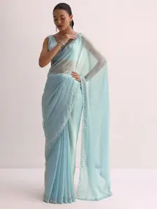 KALKI Fashion Embellished Embroidered Silk Blend Saree