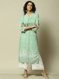 Rangriti Floral Printed Mandarin Collar A-Line Kurta