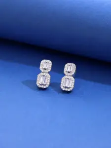 KAI JEWEL Rhodium-Plated 92.5 Sterling Silver Contemporary Cubic Zirconia Drop Earrings