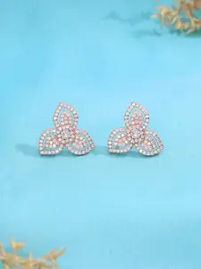 KAI JEWEL 92.5 Sterling Silver Rhodium-Plated Cubic Zirconia Studded Floral Studs Earrings