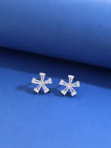 KAI JEWEL 92.5 Sterling Silver Rhodium-Plated Floral Studs Earrings