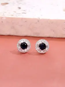 KAI JEWEL 92.5 Sterling Silver Rhodium-Plated Cubic Zirconia Studded Studs Earrings