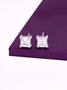 KAI JEWEL Rhodium-Plated 92.5 Sterling Silver Square Studs Earrings