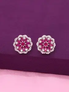 KAI JEWEL Rhodium-Plated 92.5 Sterling Silver Contemporary Cubic Zirconia Studs Earrings