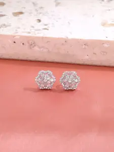 KAI JEWEL Rhodium-Plated 92.5 Sterling Silver Floral Studs Earrings