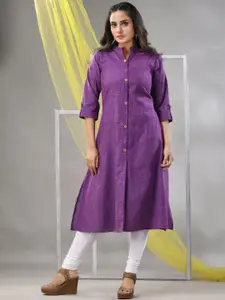 Charukriti Plus Size Mandarin Collar Cotton A-line Kurta