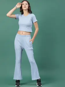 Rigo Ribbed Round Neck short Sleeve Top And Trouser Co-Ords