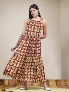 Stylum Floral Print Shoulder Straps Cotton A-Line Maxi Dress