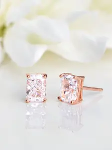 Zavya 925 Pure Sterling Silver Rose Gold-Plated Cubic Zirconia Studded Studs Earrings