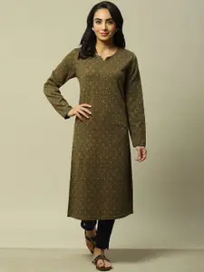 Rangriti Abstract Printed Notch Neck Long Sleeves Straight Kurta