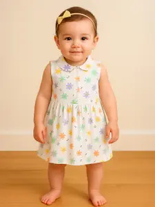 MeeMee Girls Floral Print Shirt Collar Cotton A-Line Dress