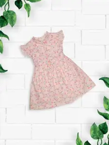 MeeMee Girls Floral Print Flutter Sleeves Cotton Fit & Flare Dress
