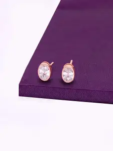 KAI JEWEL Cubic Zirconia Ross Gold Plated Sterling Silver Studs Earrings