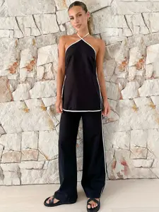 RARE Black Halter Neck Sleeveless Straight Casual Top With Trousers