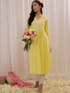 Indo Era Geometric Printed V-Neck Three-Quarter Sleeves Kurta