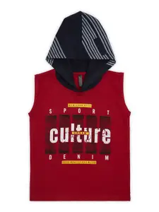 earth conscious Boys Typography Printed Cotton Hooded Applique T-shirt