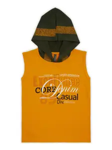 earth conscious Boys Typography Printed Sleeveless Hooded Casual T-shirt