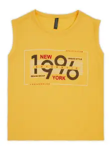 earth conscious Boys Printed Round Neck Cotton Applique T-shirt