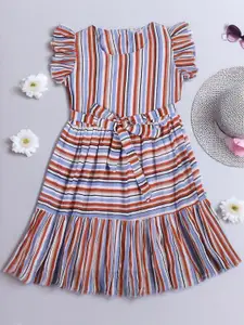 BAESD Girls Striped Flutter Sleeve Cotton Peplum Dress