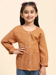 Maaesa Girls Modern Collarless Curved Cotton Casual Shirt
