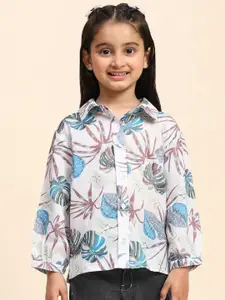 Maaesa Girls Modern Fit Floral Printed Spread Collar Long Sleeves Cotton Casual Shirt