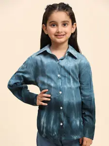 Maaesa Girls Modern Fit Faded Spread Collar Long Casual Shirt