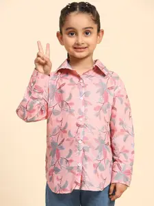 Maaesa Girls Modern Fit Floral Printed Spread Collar Long Sleeves Casual Shirt