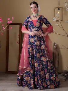 Ethnovog Printed Sequinned Ready to Wear Lehenga & Blouse With Dupatta