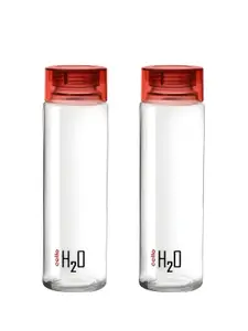 Cello H2O Red & Transparent 2 Pieces Glass Water Bottle 920 ml