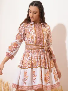 Vishudh Ethnic Motifs Printed Puff Sleeves Fit & Flare Dress